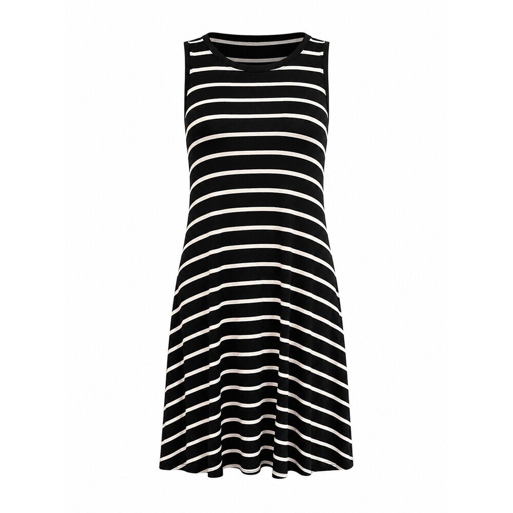 Time and Tru Tank Dress Womens 4-6 Black White Stripe Swing Knit Casual Soft